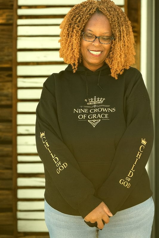 Hoodie Sweatshirt - Nine Crowns of Grace Design in Black