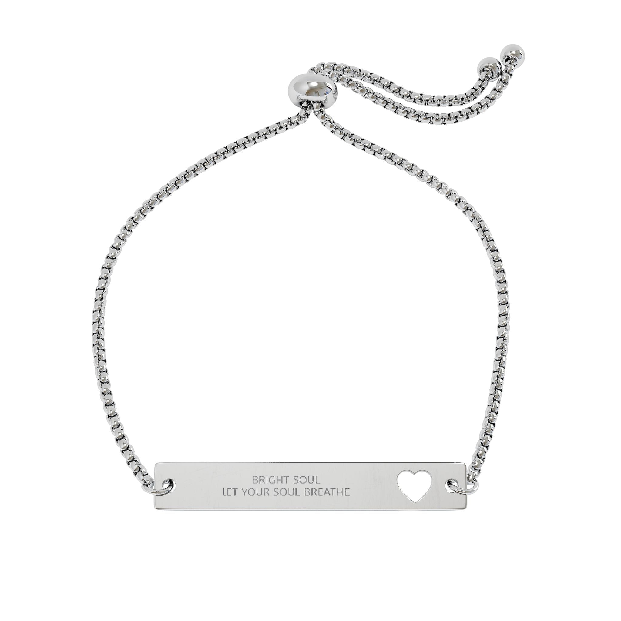 Engravable Heart Cutout Bar Bracelet — BRIGHT SOUL LET YOUR SOUL BREATHE